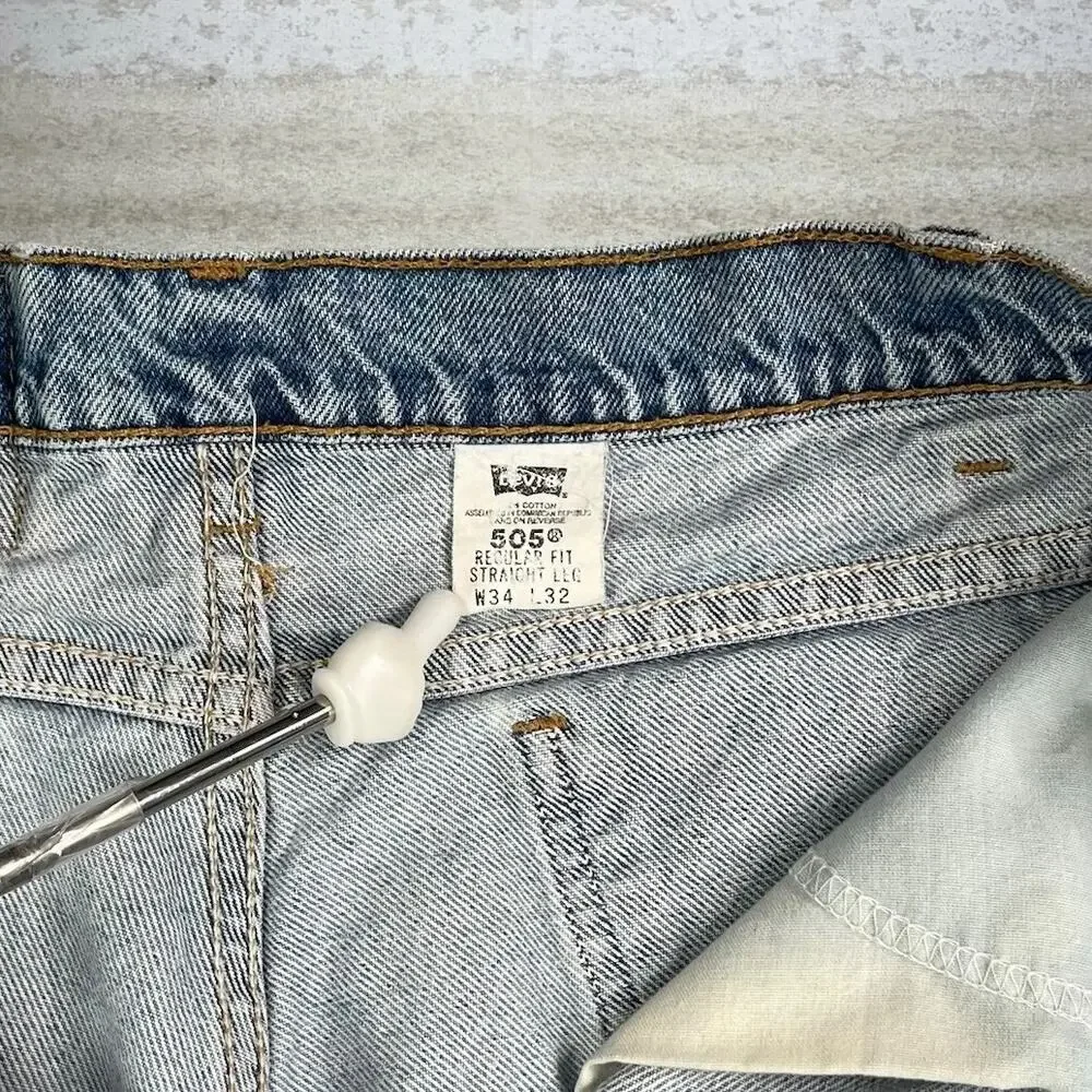 Vintage 90s Levis Jeans 505 34x30 Regular Straight Leg Fit Light Wash Orange Tab